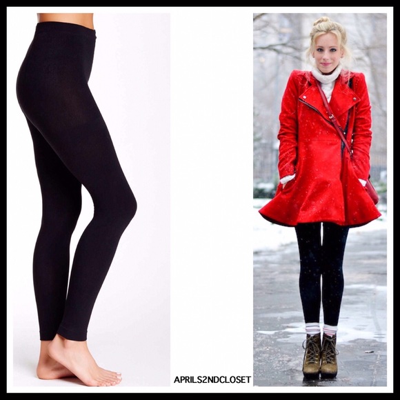 TIMBERLAND 2 BLACK FLEECE LINED LEGGINGS COZY FOOTLESS TIGHTS A3C - Picture 11 of 16